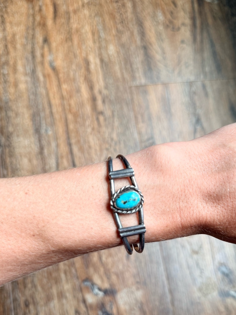 Vintage Sterling Silver Turquoise Cuff Bracelet - Blue Stone